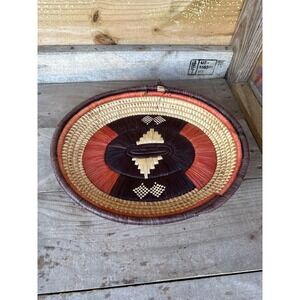 Tribal African Botswana Boho Hand Woven Wall Hanging Art Basket Tray‎ Raffia